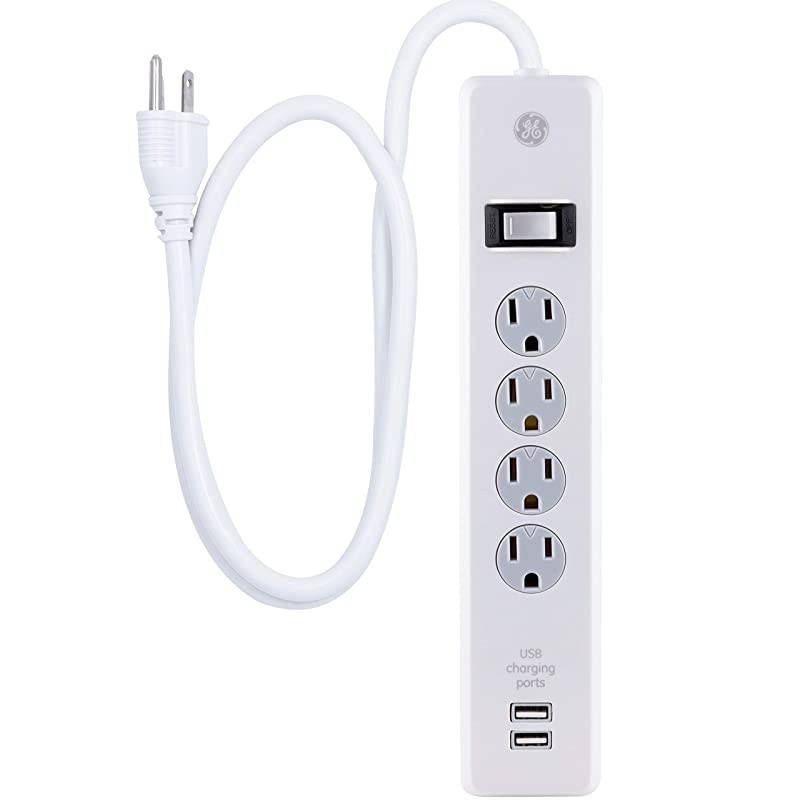 Sur Protector 4 Outlet 2 USB Charging Ports 3 Ft Long Extension Cord 1A USB Charging 450 Joules White 14090