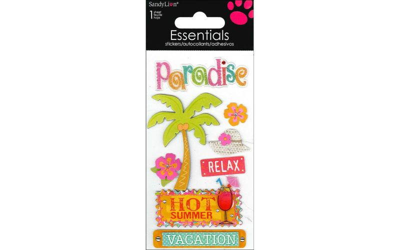 Essentials Dimensional Stickers 2.75"X6.75" Sheet-Tropical Vacation