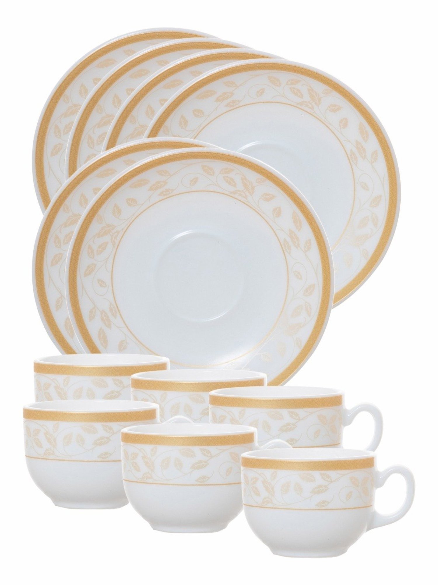 Cello Divine Printed White Opalware Tea Cups & Saucers - Set of 6 (160ml)