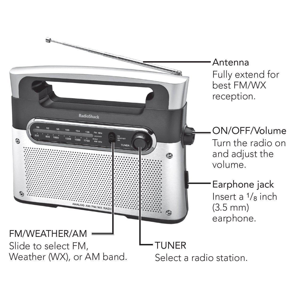 radioshack portable analog tuning am/fm/weather tabletop radio