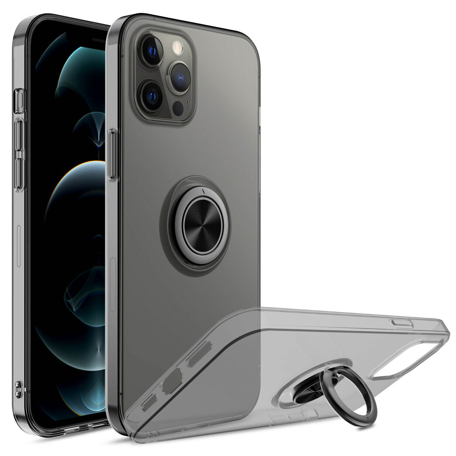 For iPhone 12 Pro Max,12 Pro,12 Mini Ring Case Kickstand Shockproof Clear Cover