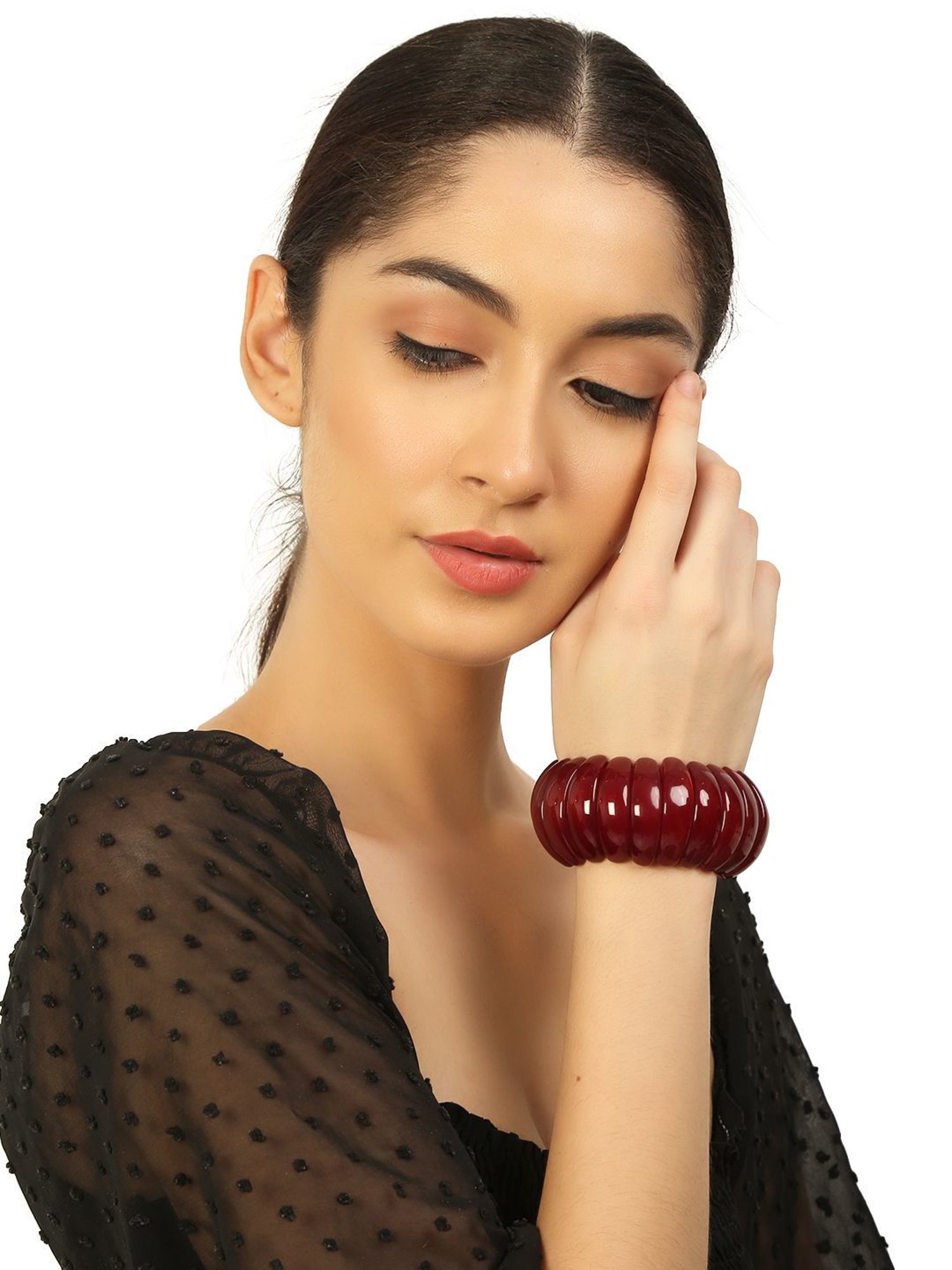 IMLI STREET Maroon Artificial Beaded Stretchable Bracelet for Women