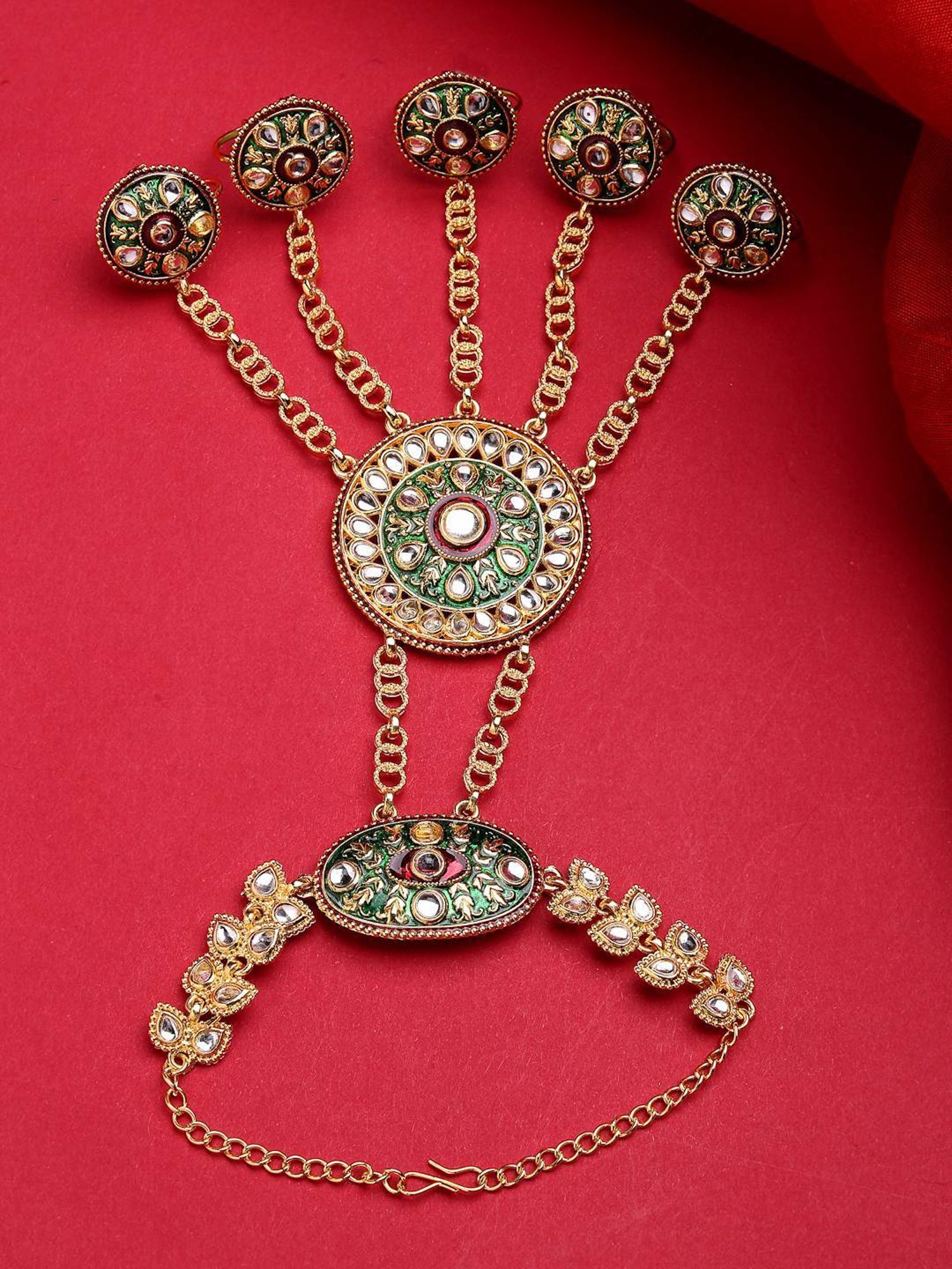 NVR Women's Gold-Plated CZ Stone-Studded Handcrafted Ring Bracelet