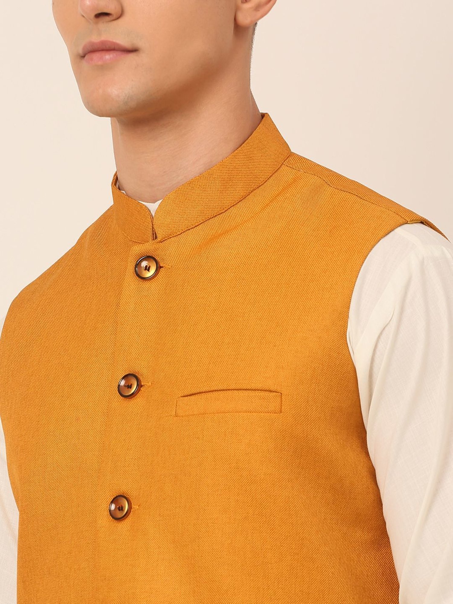 Jompers Yellow Regular Fit Nehru Jackets
