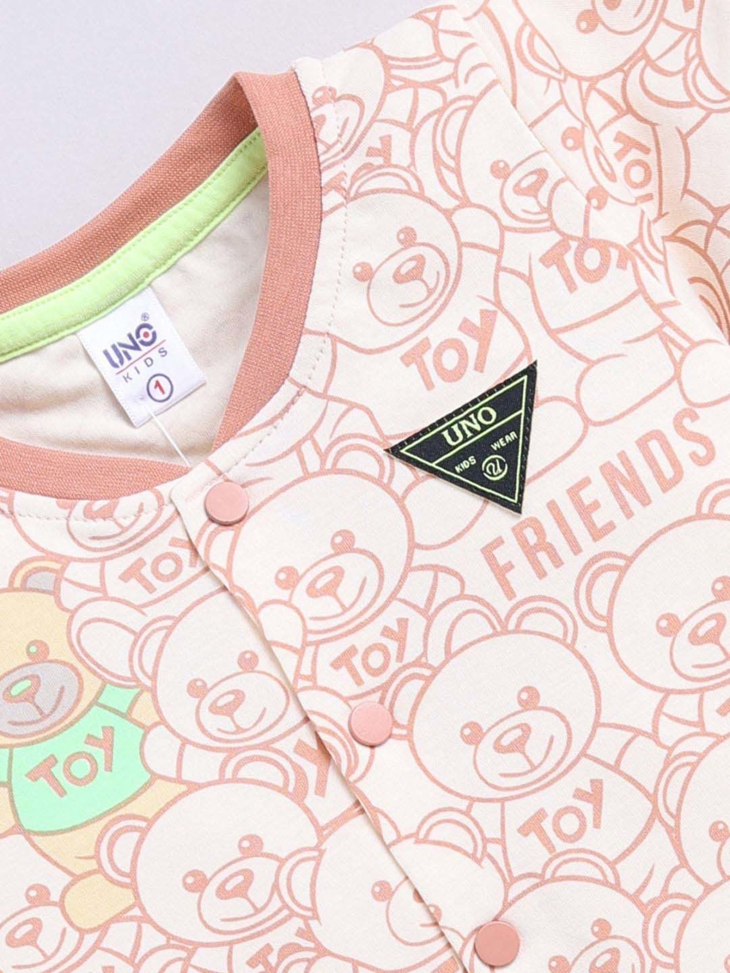 UNO KIDS Boys Peach Cotton Printed Top & Short sets