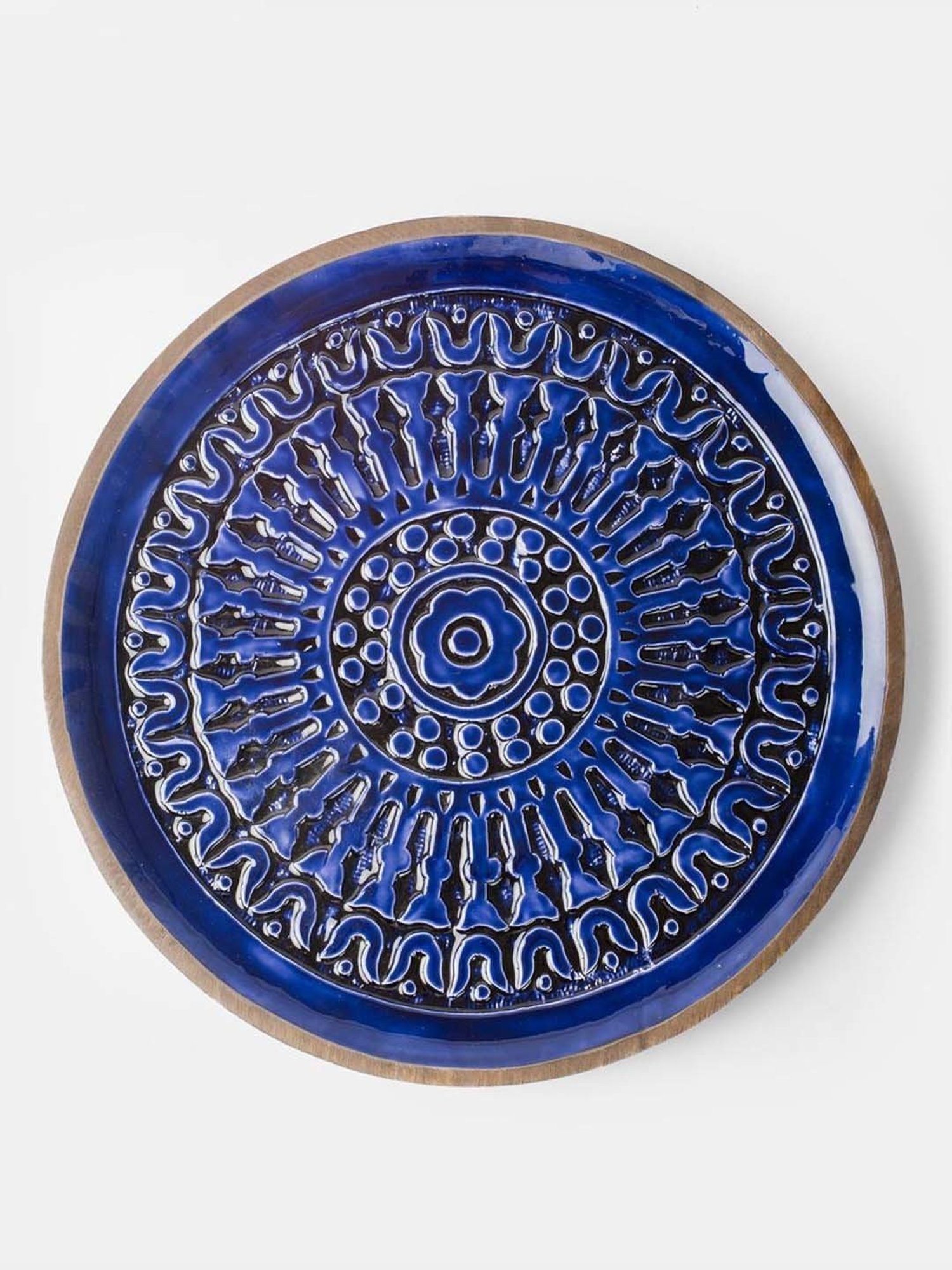 Fabindia Home Gulmohar Blue Wood Hand Carved Wall Plate