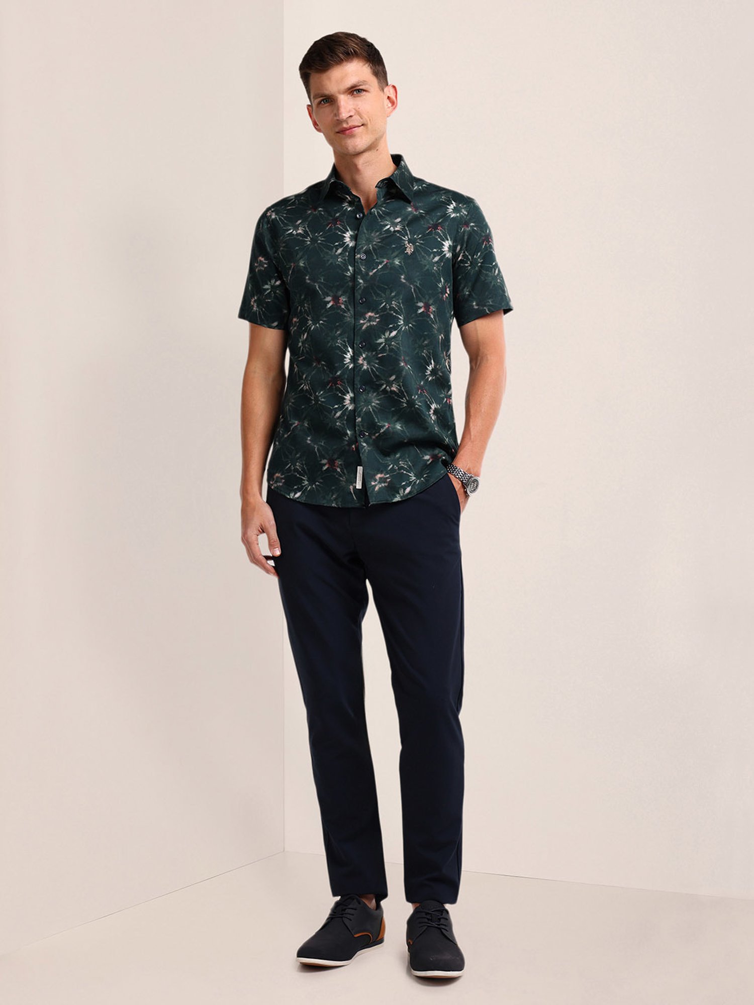 Spykar Blue Cotton Slim Fit Checks Shirt