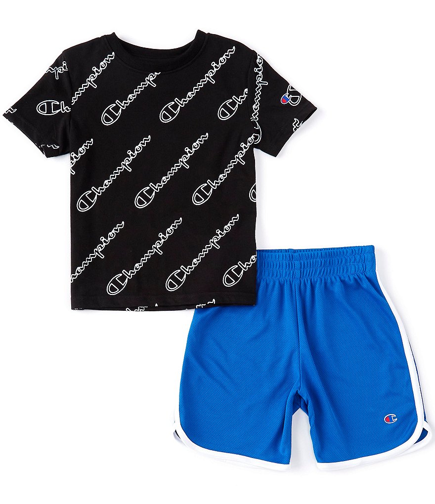 Champion Little Boys 2T-7 Short-Sleeve Diagonal Script Printed Tee & Short Set