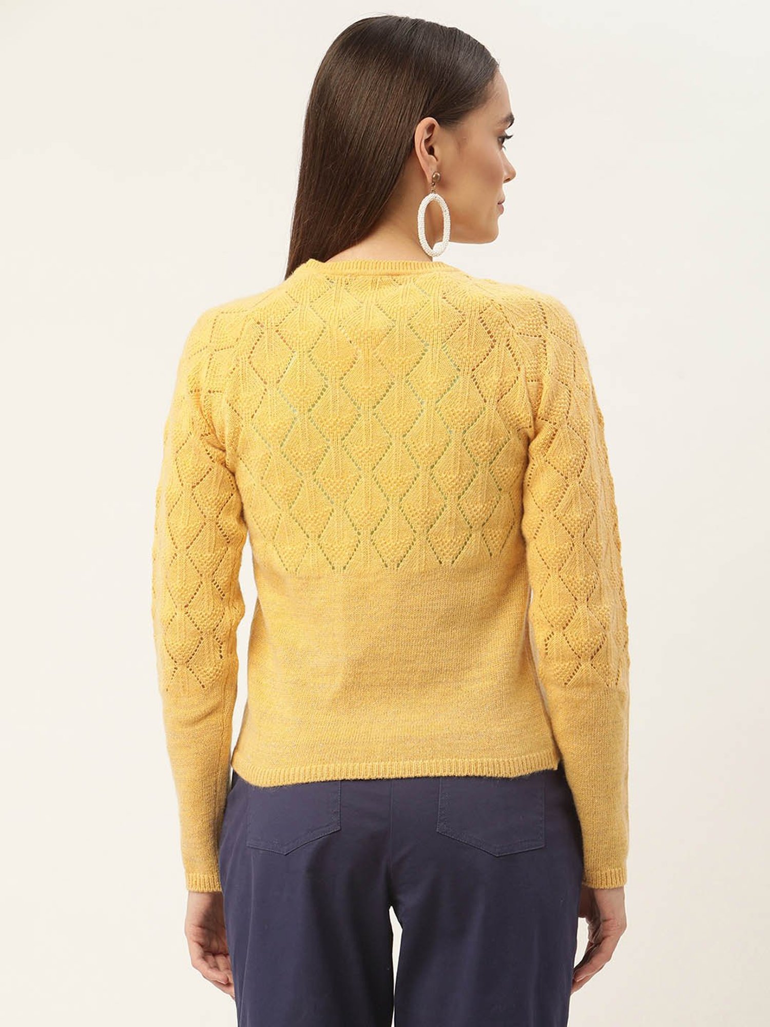 Rooted Yellow Self Design Sweater