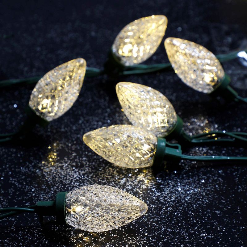 Home Heritage 25' 50 Bulb Count C9 White Christmas Green Wire LED Lights (3 Pk)