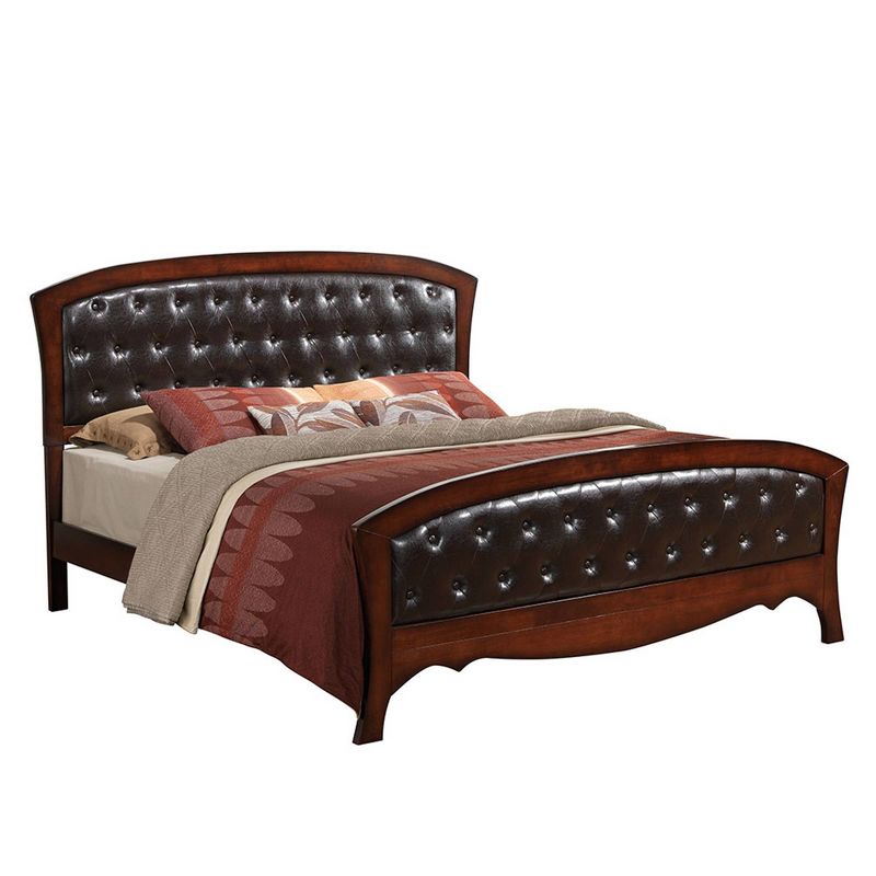 Aria Bed with Faux Leather Headboard Queen Espresso - Picket House Furnishings
