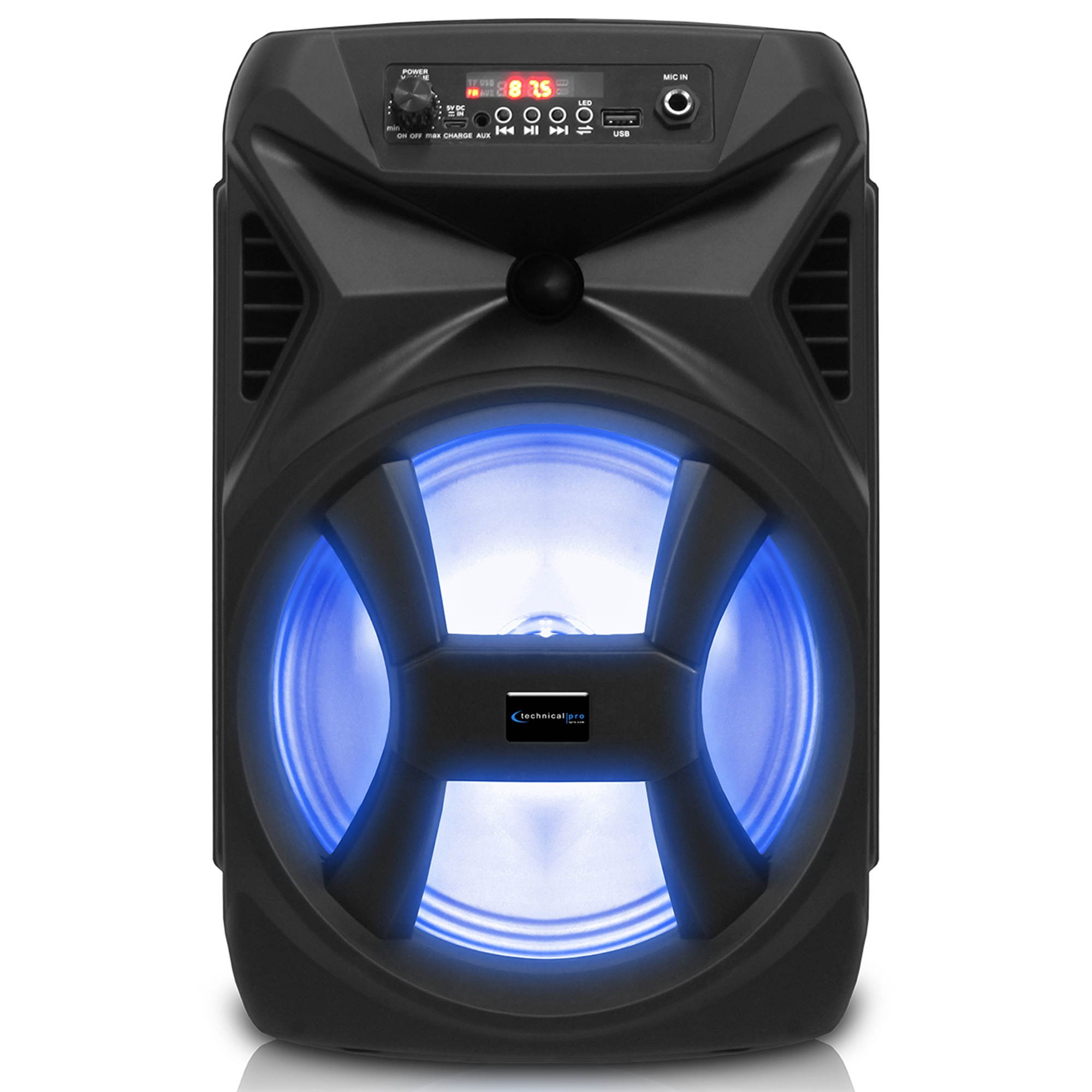 Technical Pro 8 Inch 500 Watts Portable Bluetooth Speaker with Woofer & Tweeter, Festival PA LED Speaker with Bluetooth/USB Card Inputs, True Wireless Stereo, 30 Feet Bluetooth Range