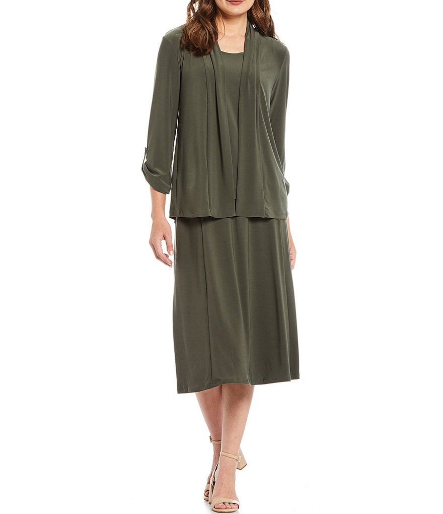 Ali Miles Petite Size Open Mesh Two Button Front 3/4 Sleeve Jacket