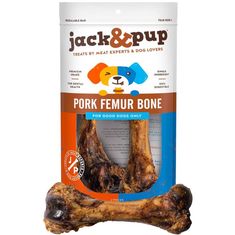 Jack & Pup 8 inch Pig Femur Bone Dog Treats - 2pk