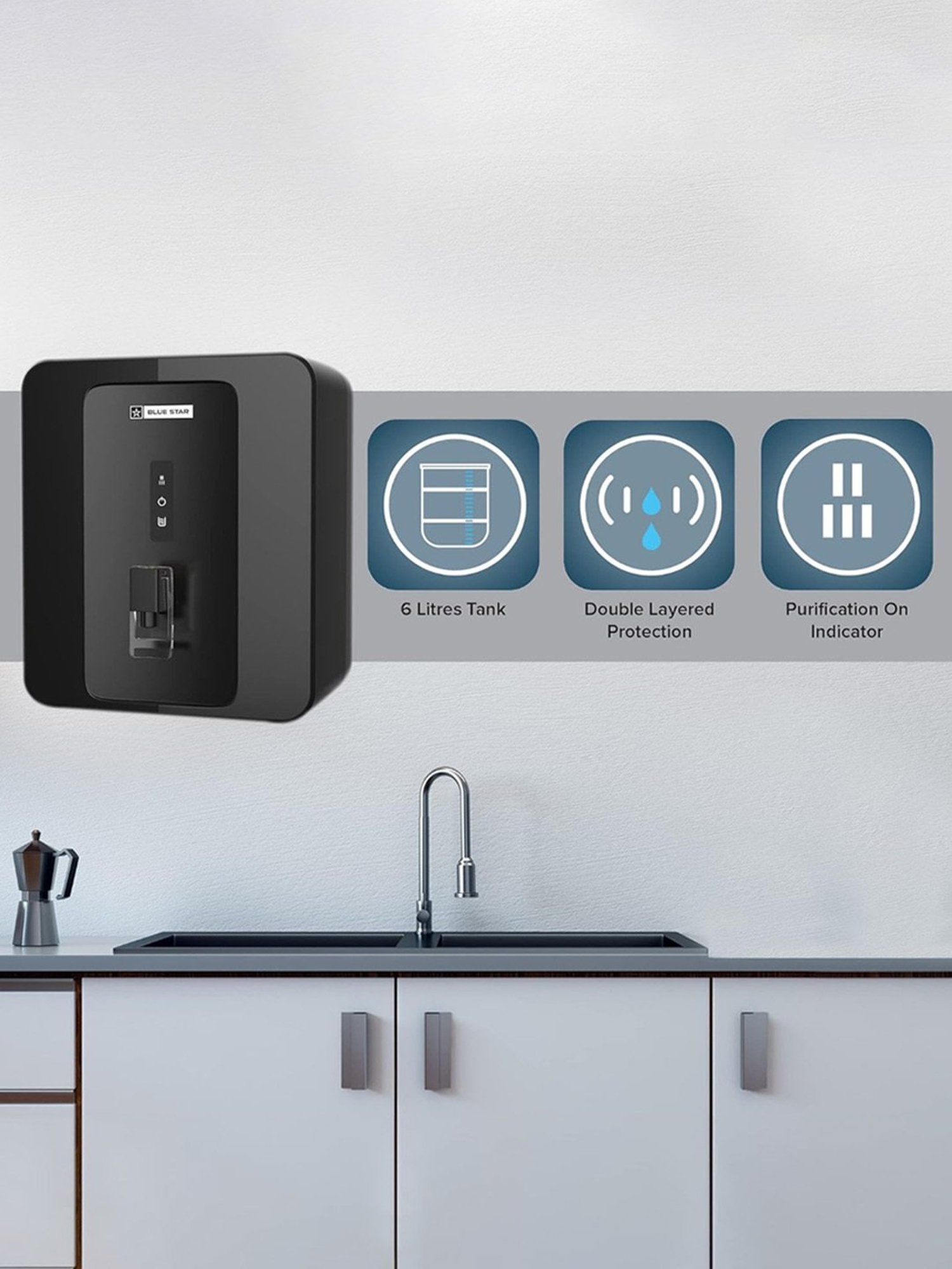 Blue Star Excelle Water Purifier 6L with RO+UV (Black)