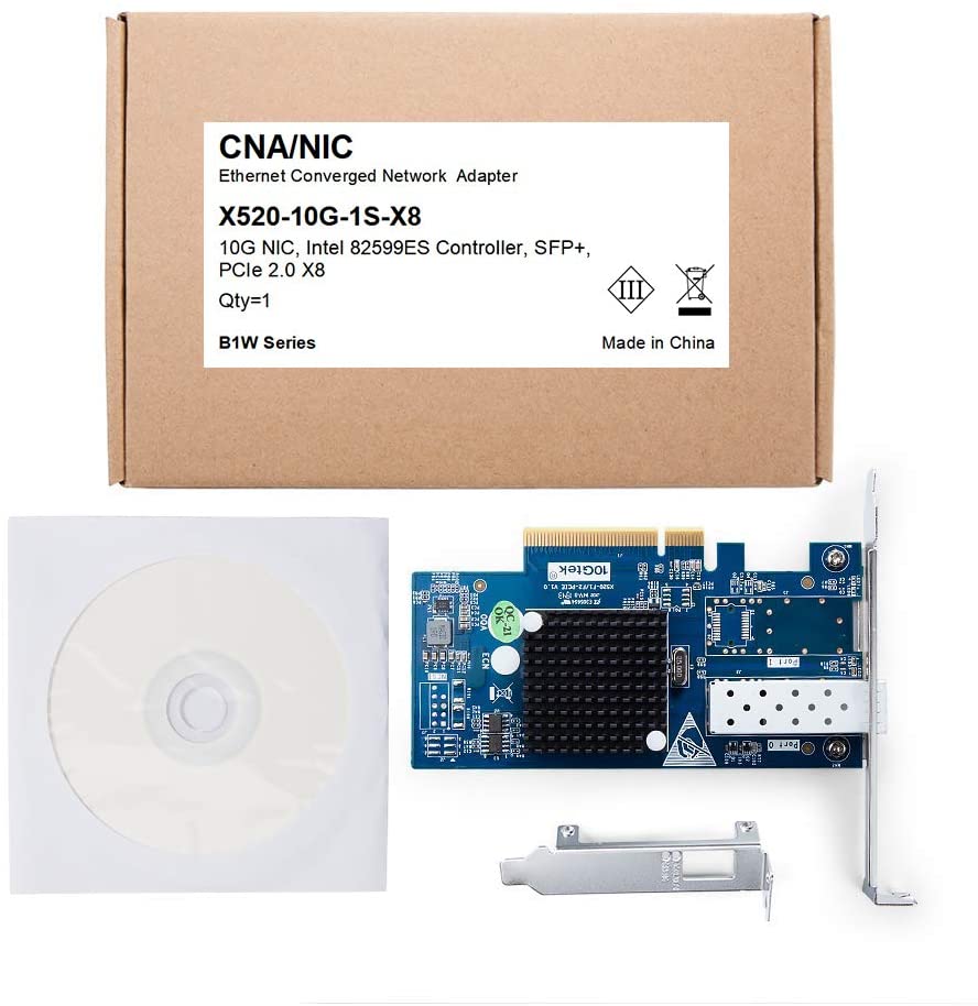 10Gb PCI-E NIC Network Card, Single SFP+ Port, PCI Express Ethernet LAN Adapter Support Windows Server/Linux/VMware, Compare to Intel X520-DA1