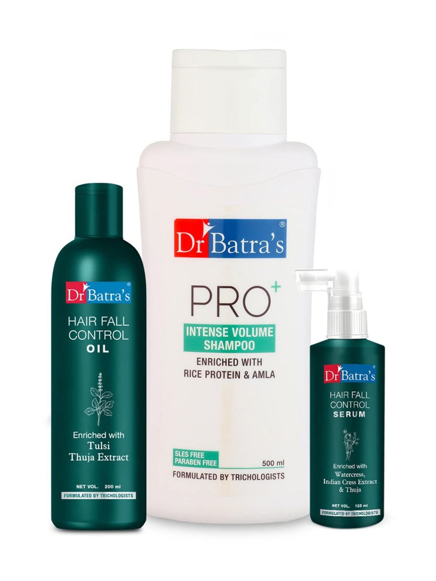 Dr. Batra's Hair Fall Control Serum, Pro+ Intense Volume Shampoo & Hair Fall Control Oil