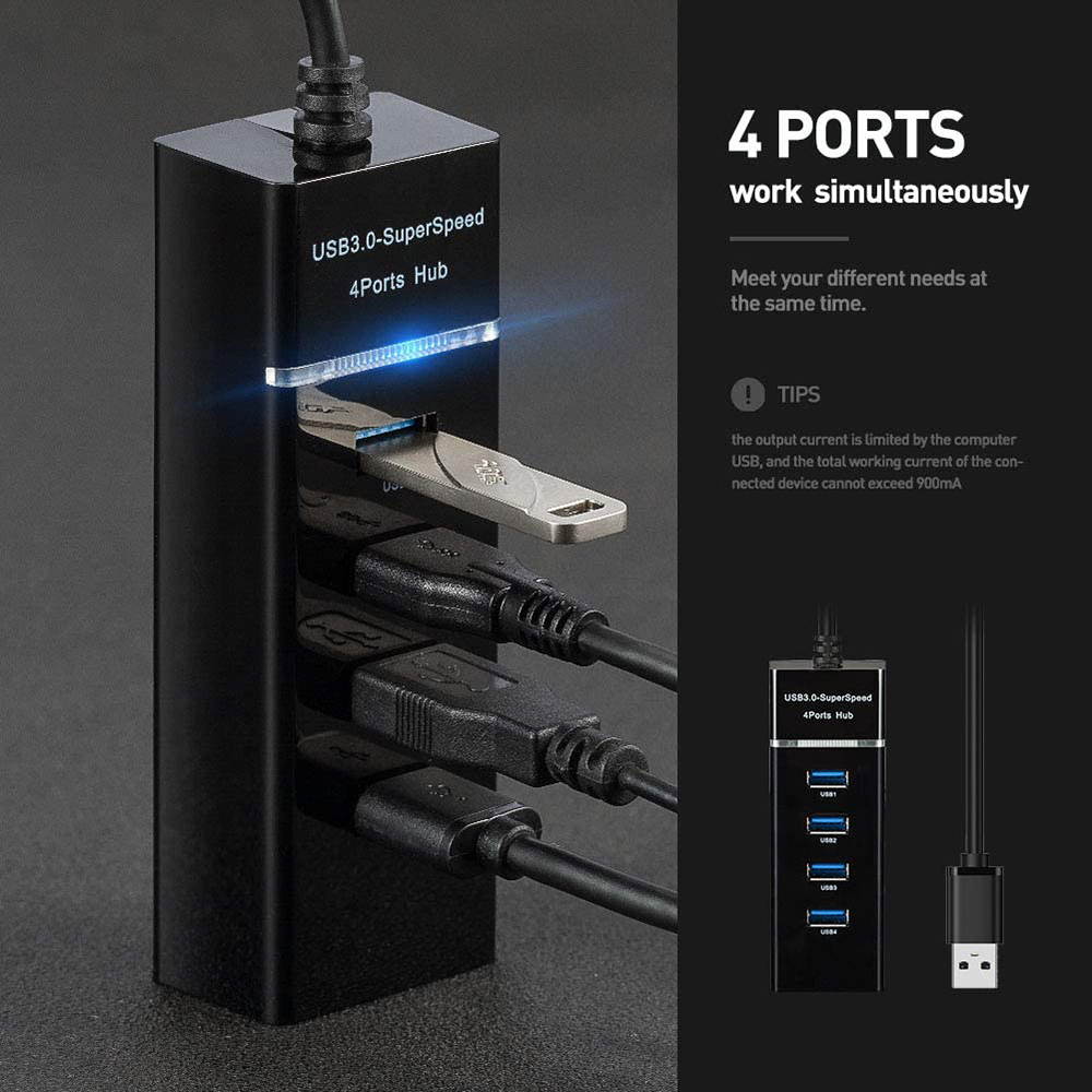 4 Ports USB 3.0 Hub Splitter - High Speed Multiport Slim USB Hub Adapter with 9.8" USB 3.0 Cable and LED Indicator Portable Mini USB Expander Hub Compatible for MacBook Air/Laptop/Ipad/PC