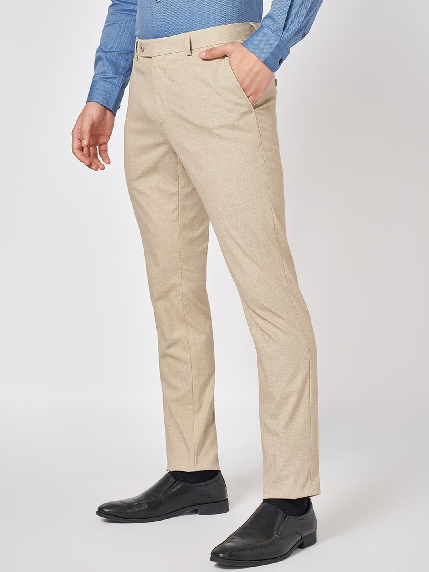 Peregrine By Pantaloons Beige Slim Fit Texture Trousers