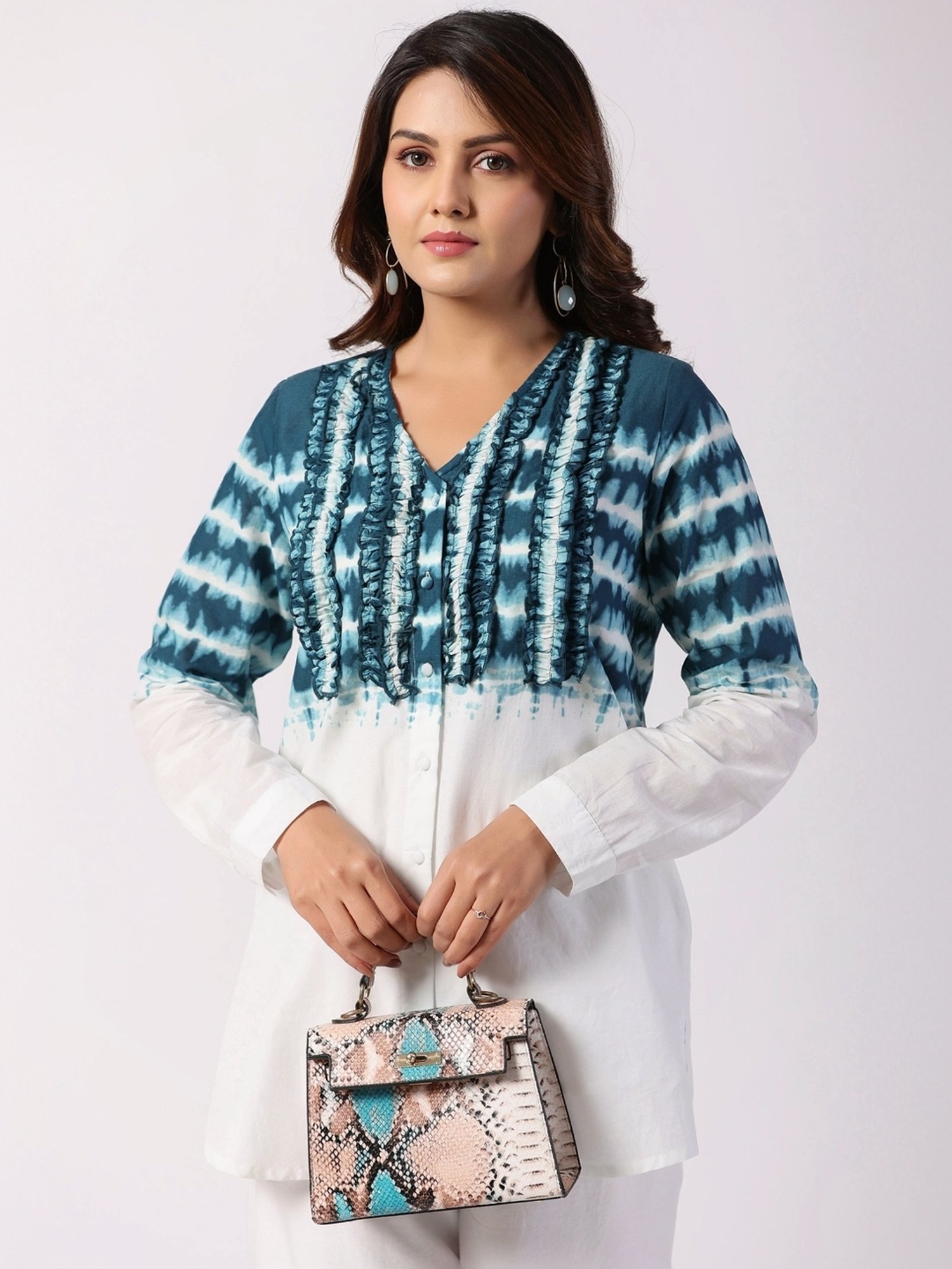 Zolo Label White Cotton Printed Shirt Palazzo Set