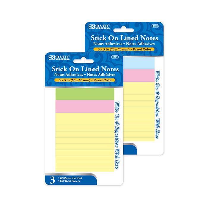 Bazic 5101-24 40 Ct. 3 in. x 3 in. Lined Stick on Notes- Pack of 24