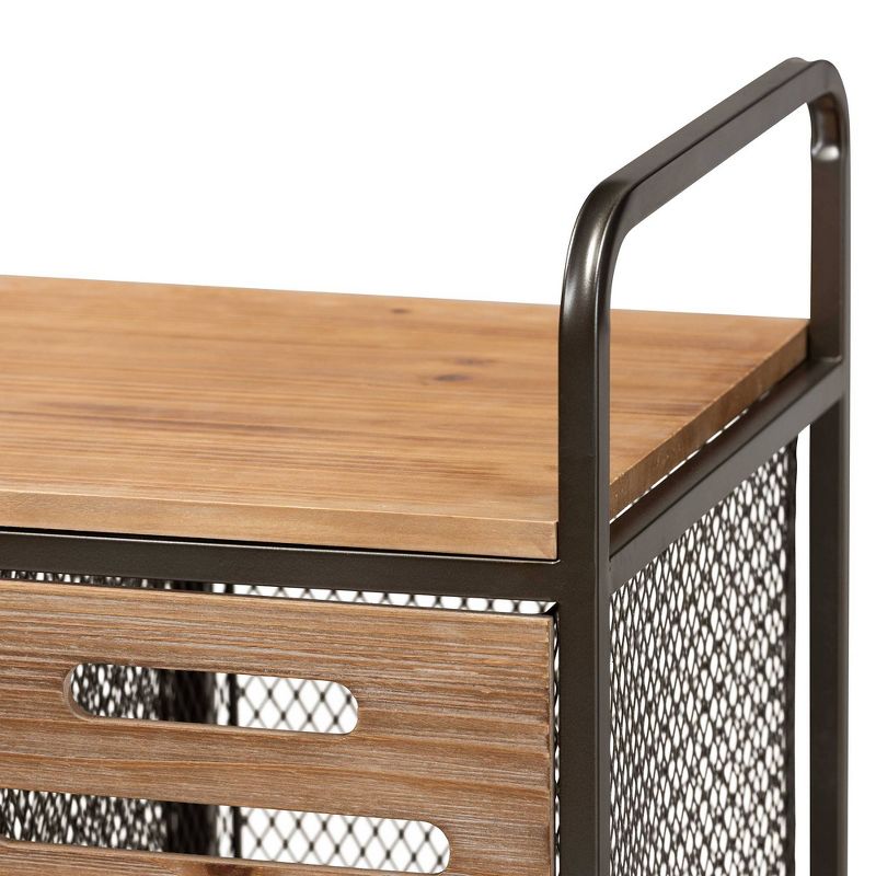 Aila Farmhouse Wood and Metal Kitchen Storage Cabinet Brown/Black - Baxton Studio