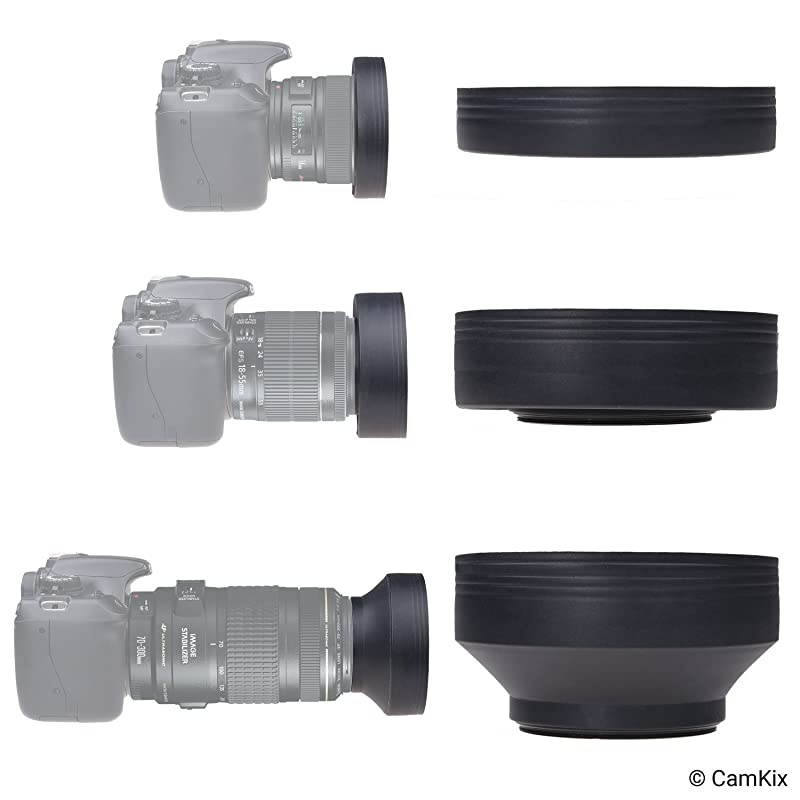 Lens Hood - Rubber - Set of 2 - Collapsible in 3 Steps - Sun Shade/Shield - Reduces Lens Flare and Glare - Blocks Excess Sunlight for Enhanced Photography and Video Footage - Perfect Fit