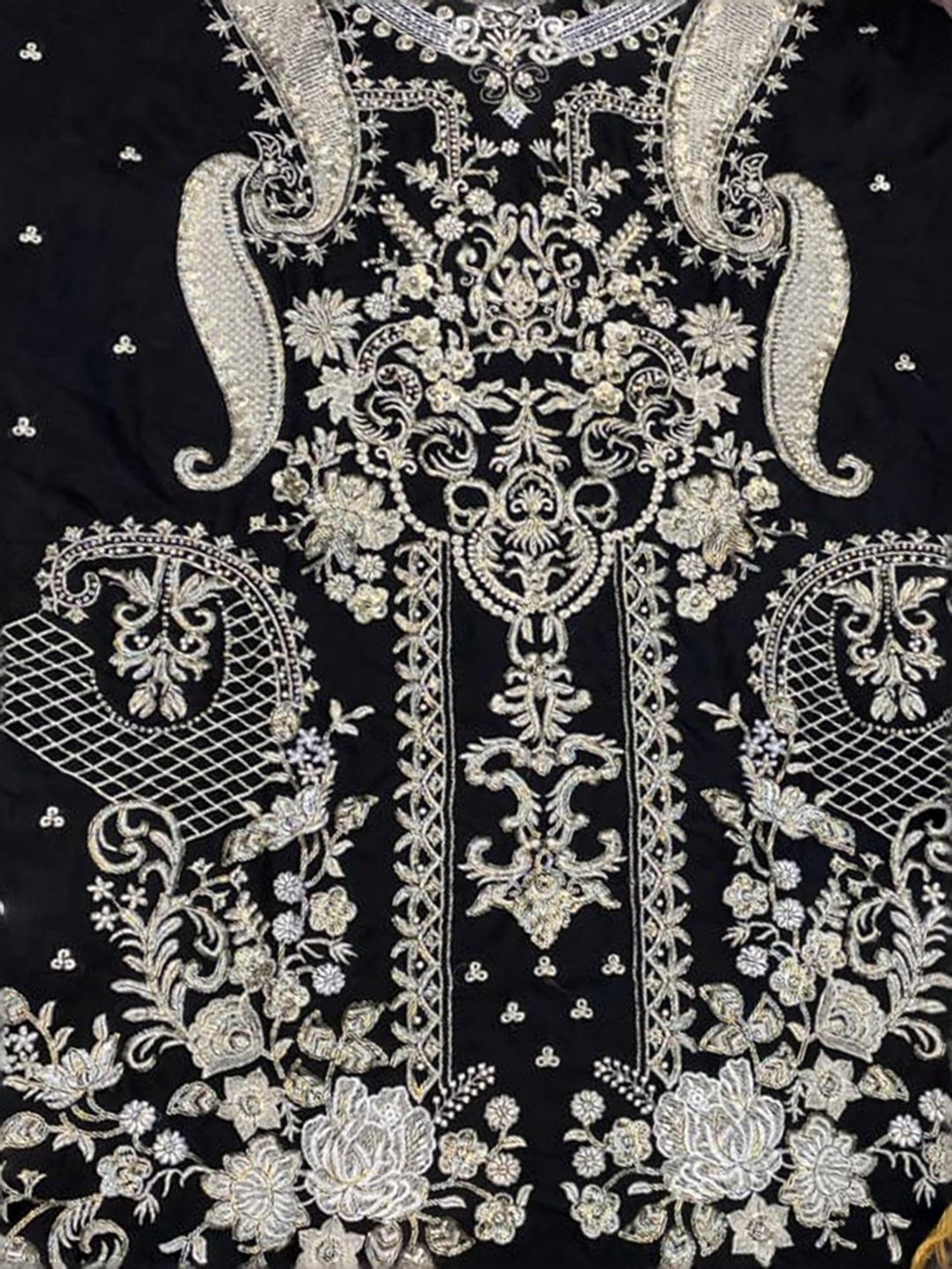 Odette Black Embroidered Unstitched Dress Material