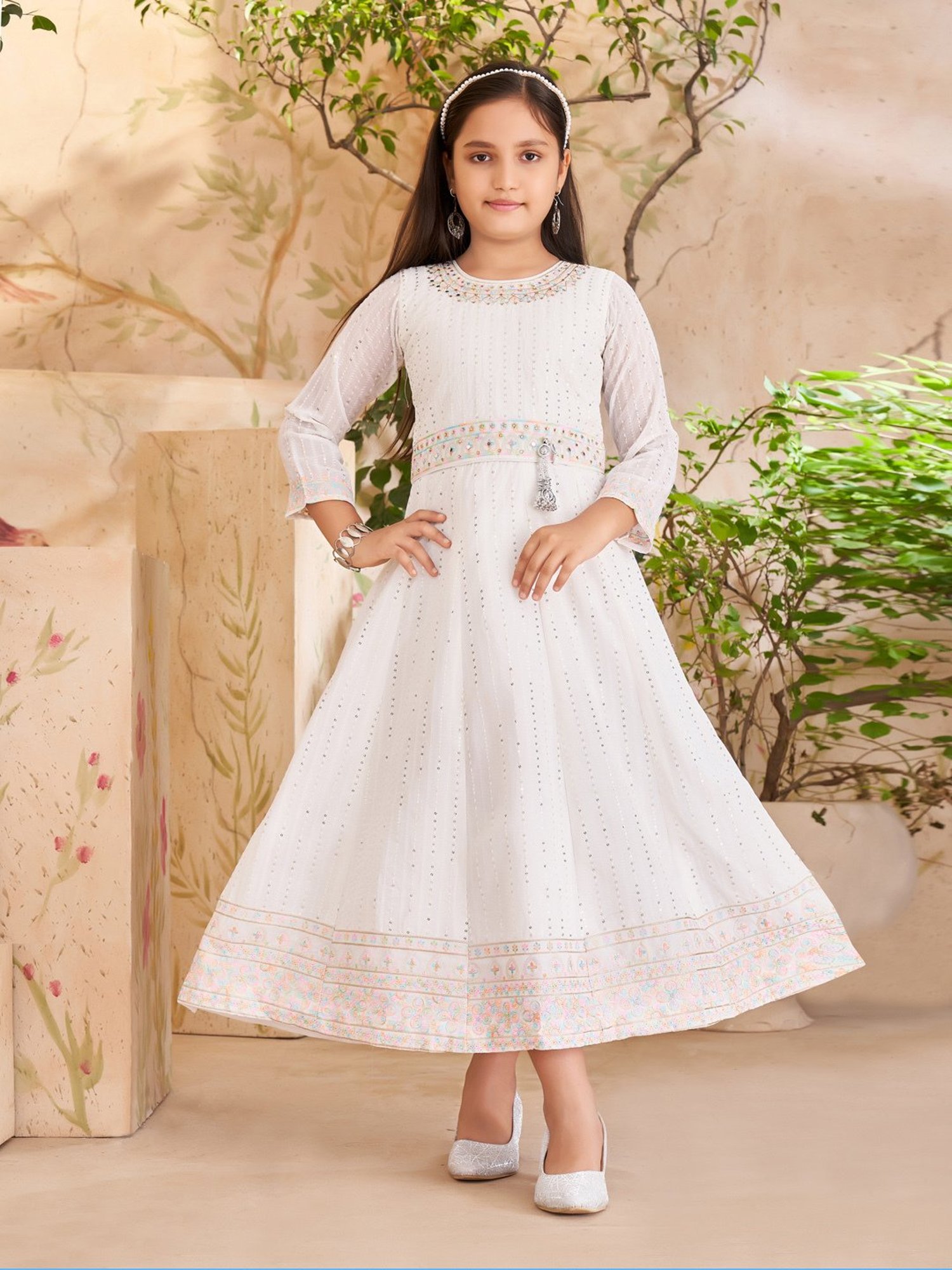 Aarika Girls Cream Embellished Gown