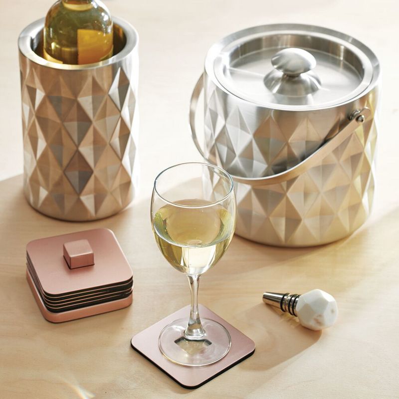 mDesign Ice Bucket with Lid, Tongs, Handle - Insulated Stainless Steel - Brushed