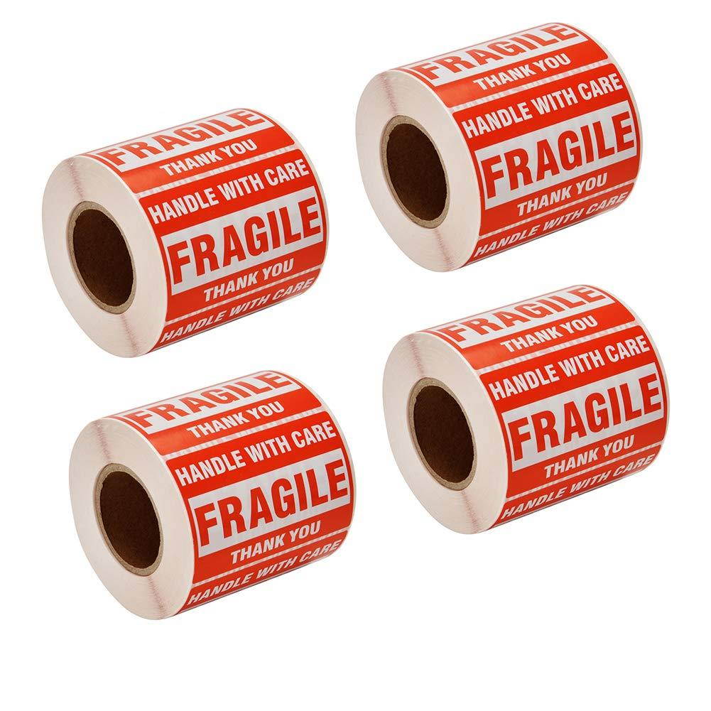 SJPACK 2000 Fragile Stickers 4 Rolls 2" x 3" Fragile - Handle with Care - Thank You Shipping Labels Stickers (500 Labels/Roll)