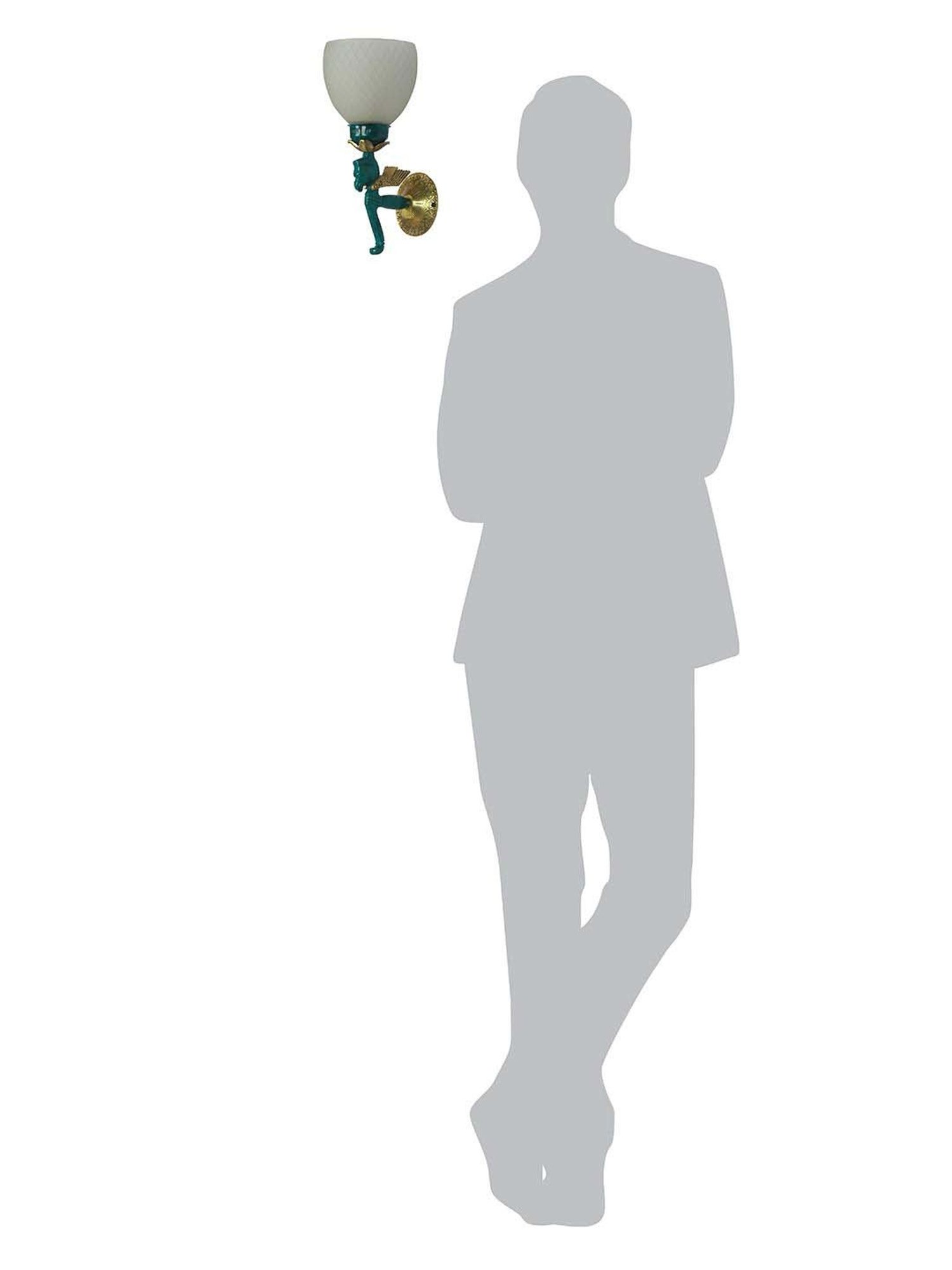 FOS LIGHTING White & Green Aluminium Pegasus Seahorse Wall Sconce With Fabric Shade