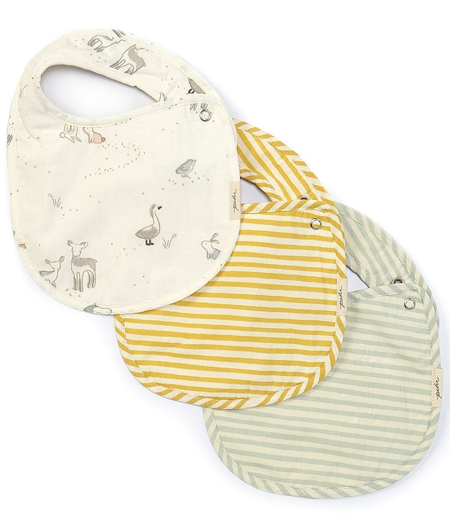 Pehr Baby Newborn-12 Months Just Hatched & Stripes Away 3-Pack Bibs