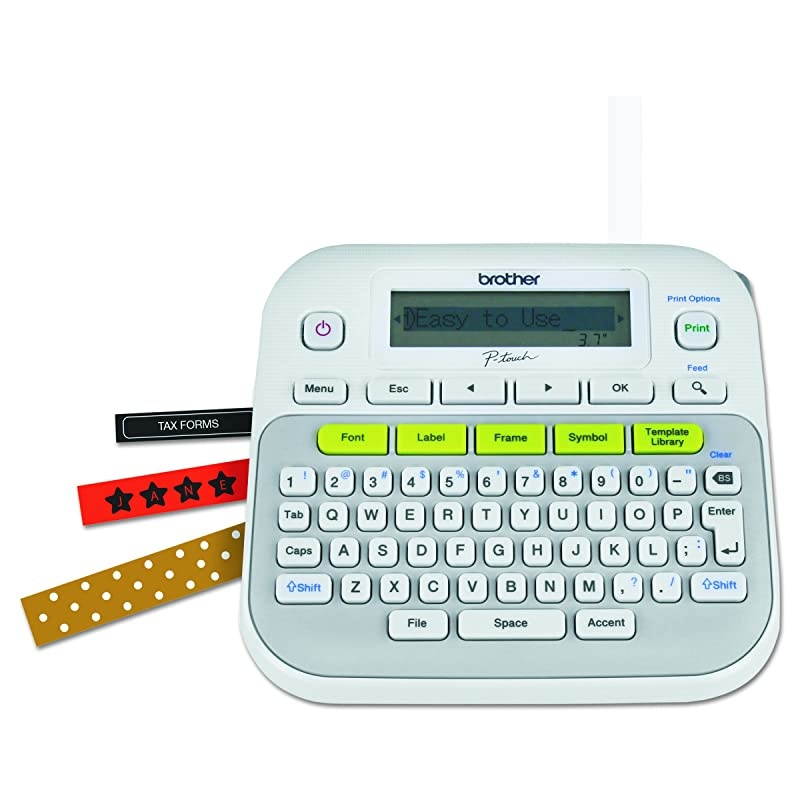 P-Touch, PTD210, Easy-to-Use Label Maker, White & Genuine P-Touch TZE-221 Tape, 3/8%22 Standard Laminated P-Touch Tape, Black on White, Single-Pack