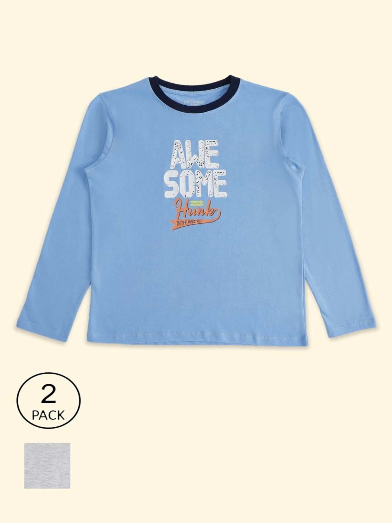 Pantaloons Baby Kids Blue & Grey Cotton Printed Full Sleeves T-Shirt