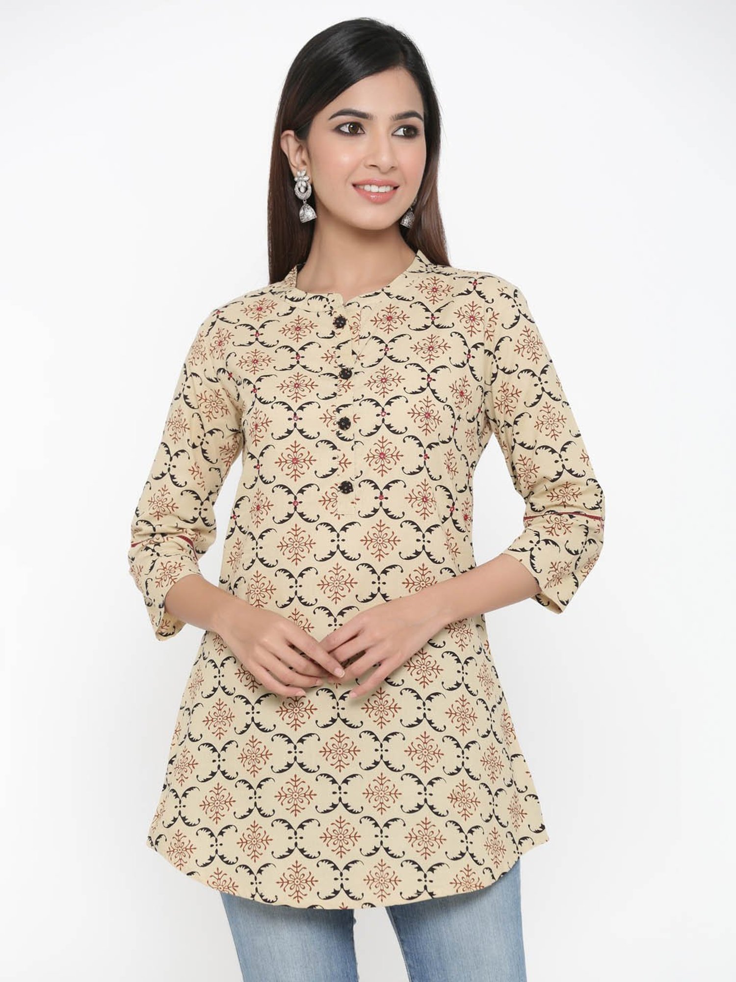 Kipek Cream Cotton Printed Kurti