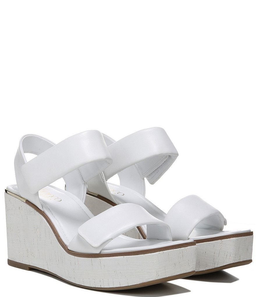 Franco Sarto Sweety Square Toe Leather Cork Platform Wedge Sandals