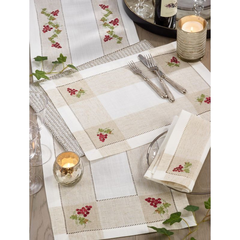 Saro Lifestyle Embroidered Grape Design Poly And Linen Blend Runner