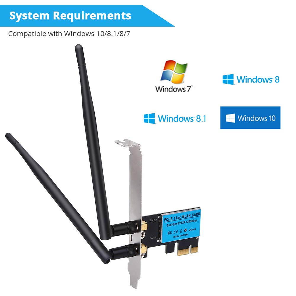 Plugadget AC1200 802.11AC PCI Express Wi-Fi Adapter, Dual Band 2.4 GHz 300 Mbps + 5 GHz 867 Mbps Wireless Network PCIe Card Including Low-profile Bracket, Support Windows XP / 7 / 8.1 / 10