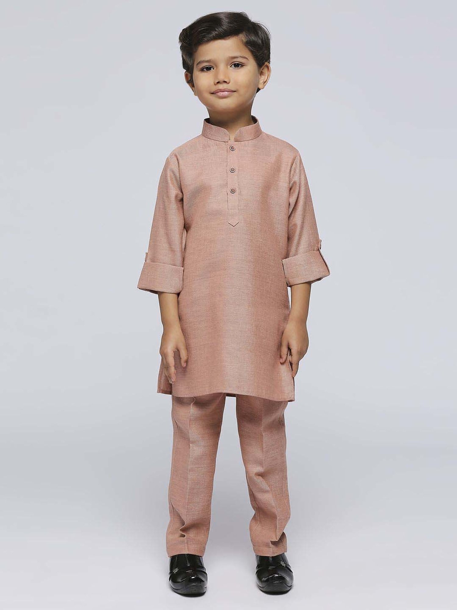 Kids Island Boys Brown Jacquard Full Sleeves Kurta Set