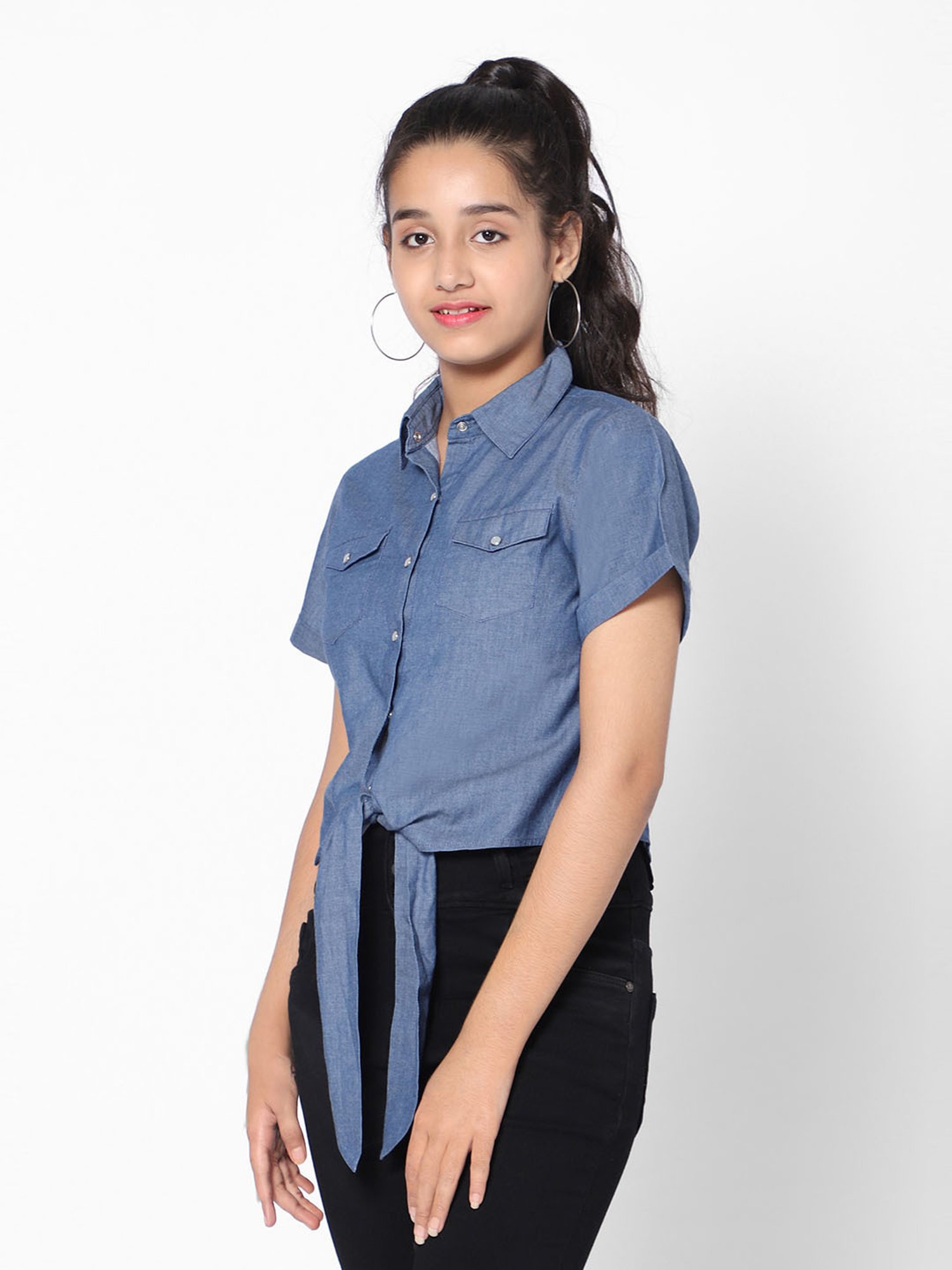 TeenTrums Girls Blue Solid Top