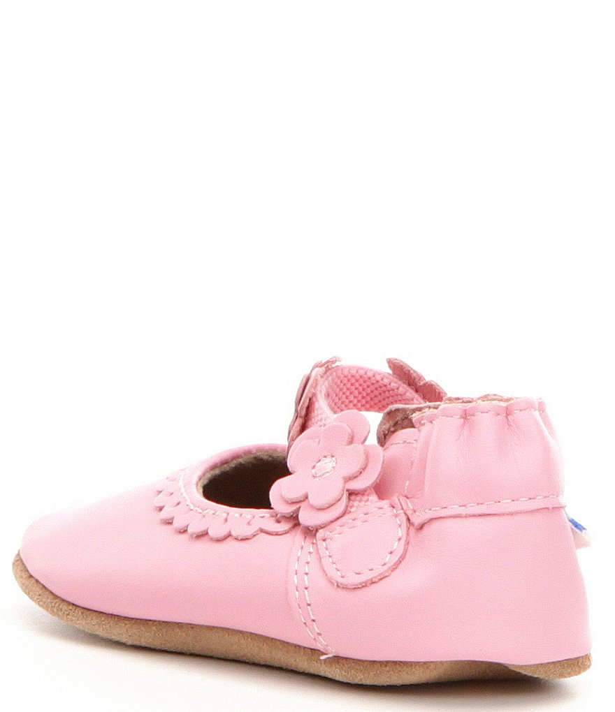 Robeez Baby Girls' Newborn-18 Months Claire Flower Detail Mary Jane Soft Sole Crib Shoes
