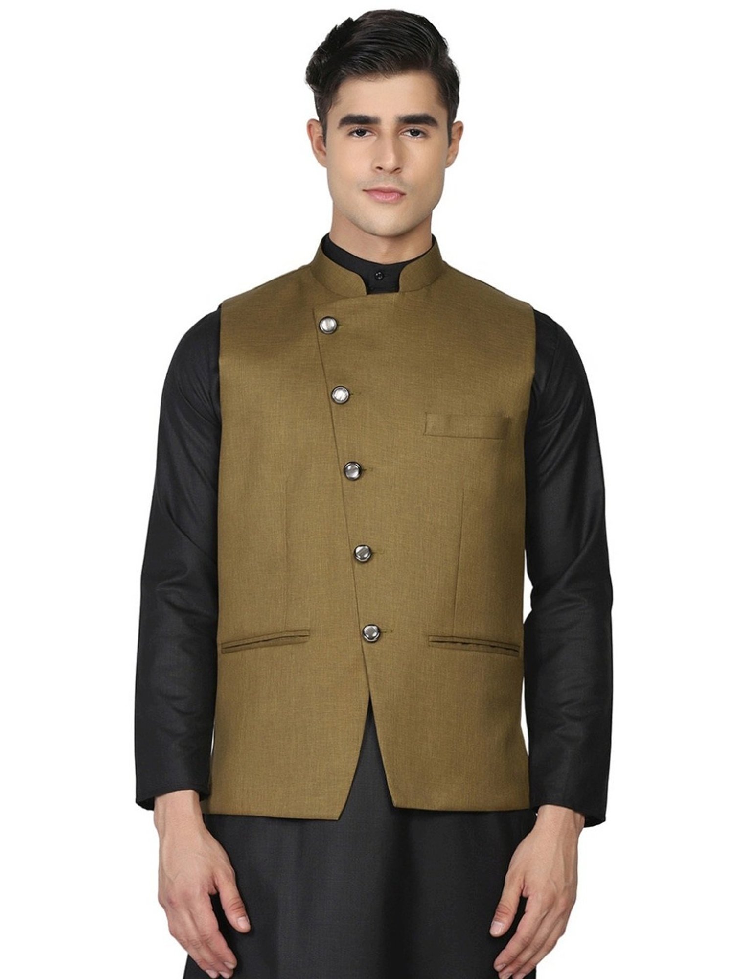 Tahvo Green Satin Slim Fit Nehru Jacket