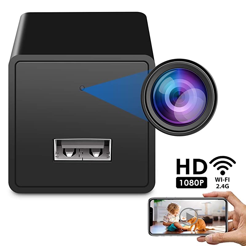 Spy camera USB Phone charger by  -1080p HD hidden camera, WIFI Wireless wall plug USB Charger [Motion Detection, AC Adapter, Remote App Control] Nanny camera |Home, Kids, Baby, Pet monitoring cam