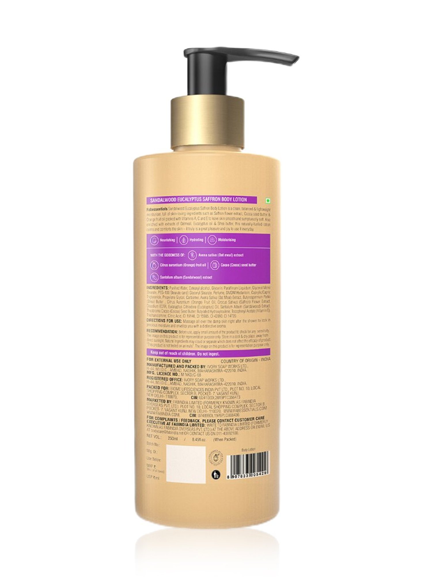 Fabessentials Sandalwood, Eucalyptus & Saffron Body Lotion - 250 ml