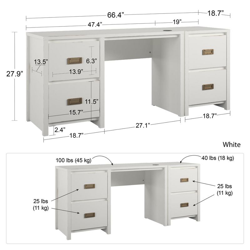 Monarch Hill Haven Single Pedestal Desk and Nightstand Bundle, White