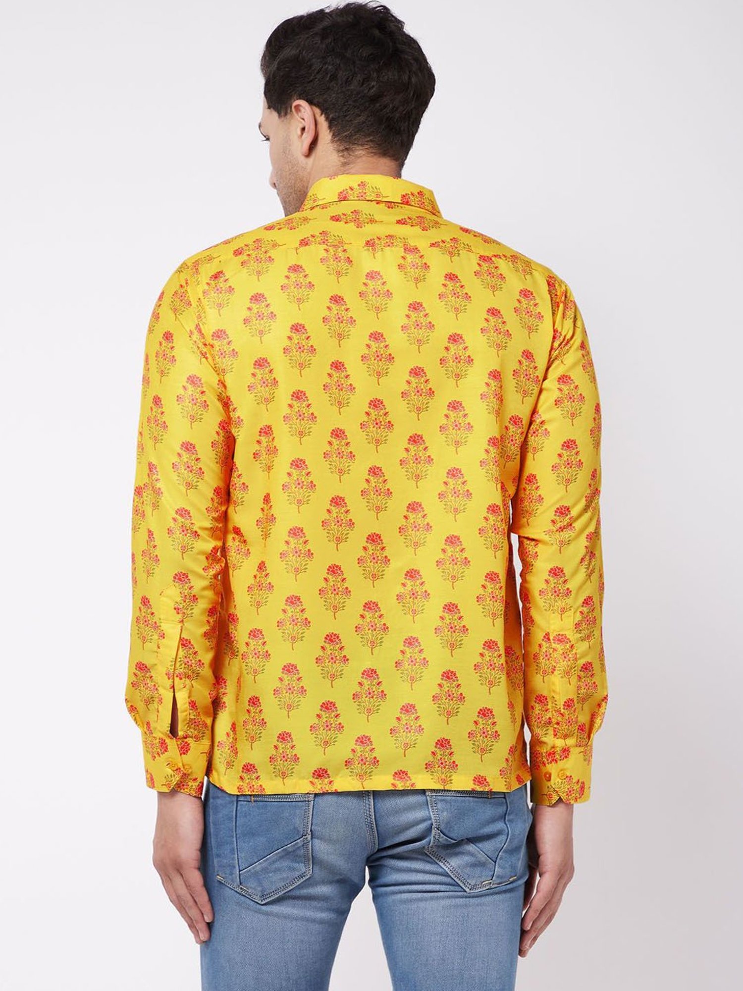 Vastramay Yellow Straight Fit Printed Shirts