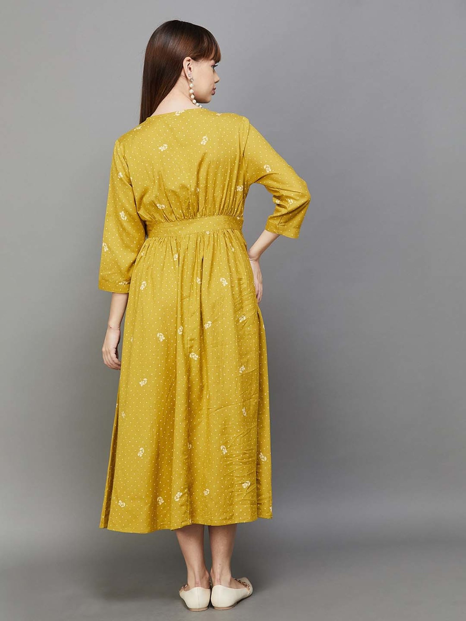 Colour Me by Melange Yellow Printed A-Line Dress