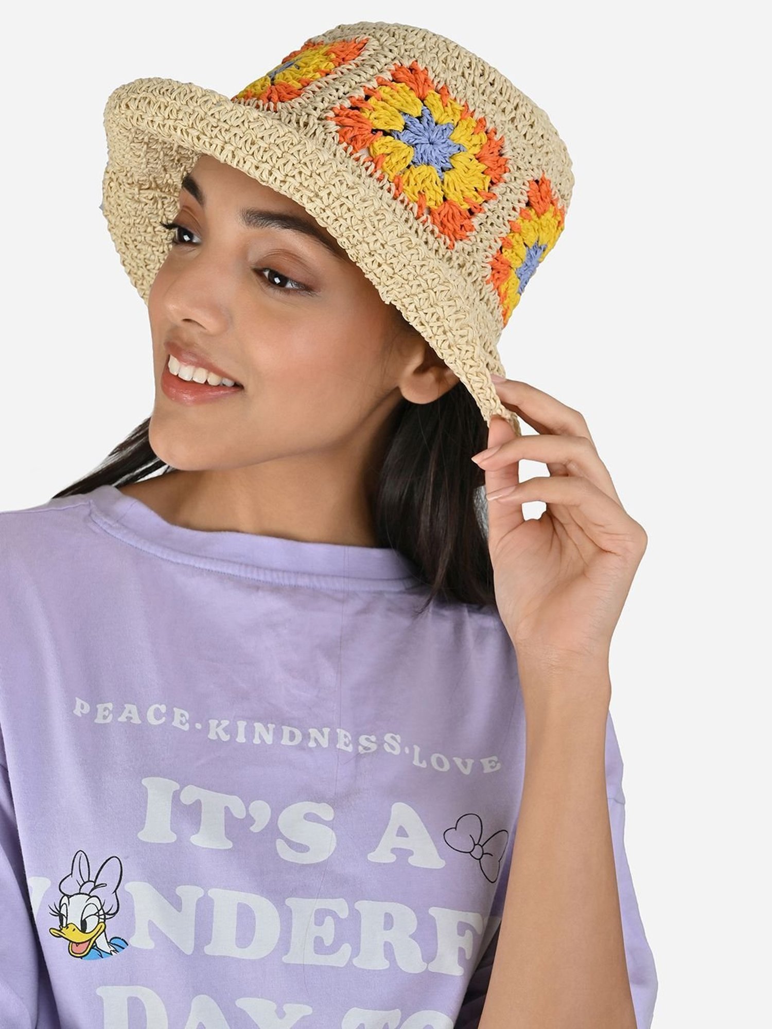 ToniQ Beige Textured Free Size Hats & Caps