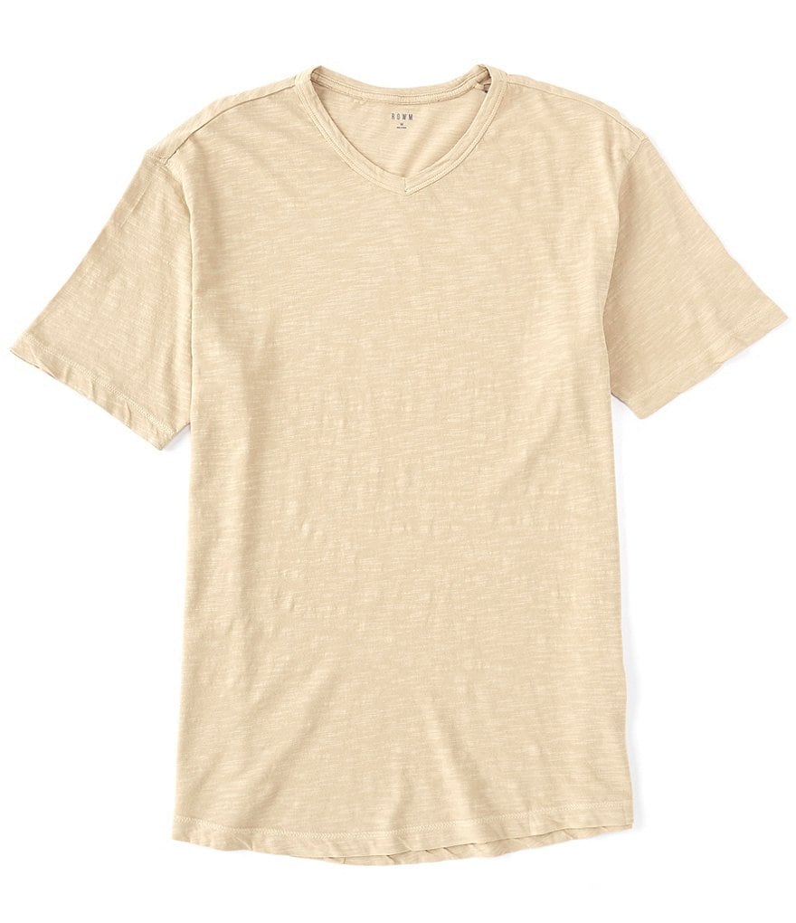 Rowm Short-Sleeve Solid Shirttail Hemmed Slub V-Neck T-Shirt